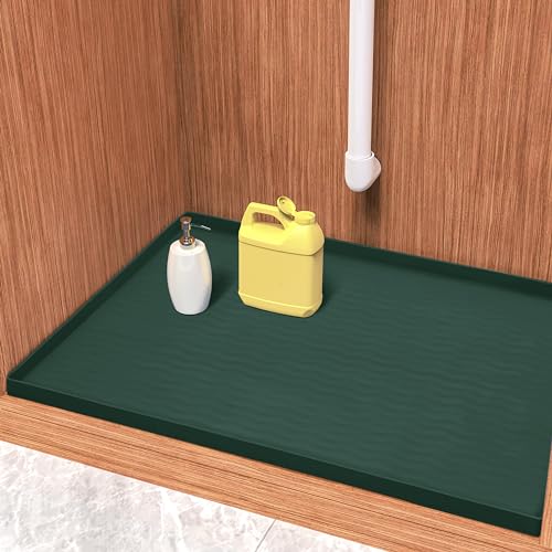 Waterproof Silicone Under Sink Mat 31'' x 22'' Shelf Liner for Kitchen and Bathroom (Green / 22"W x 31"L)
