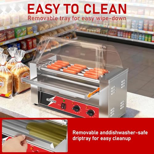 Hot Dog Roller 5 Rollers 12 Hot Dogs Capacity (5 Roller W/Cover &Bun Warmer)