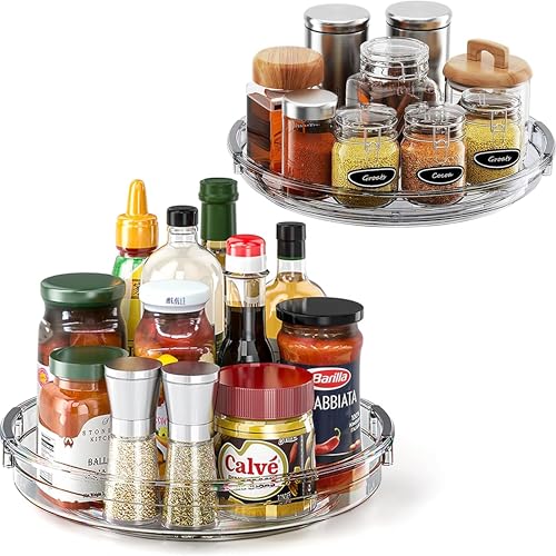2 Pack Lazy Susan Turntable Organizer for Cabinet (Gray / 2 Pack 10.6in+9.25in)