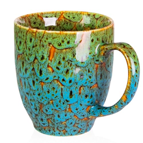16oz Ceramic Coffee Mug Tea Cup with Handle Novelty Mug for Office and Home (Green & Blue-1)