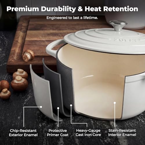 6.4QT Enameled Cast Iron Dutch Oven Pot with Lid (White / 6.4 Quart)