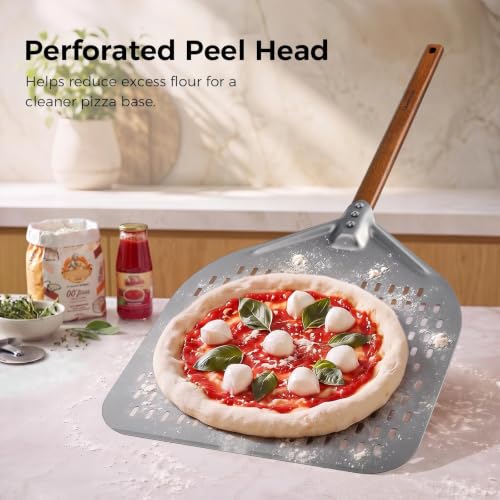 14" x 17" Perforated Aluminum Pizza Peel (14" - 35 inch overall-1)