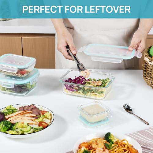 8 Pack Glass Food Storage Containers with Airtight Lids (Blue)