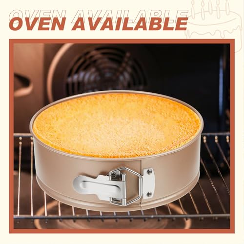 4 Pcs 8 Inch Non Stick Springform Pan with Removable Bottom Carbon Steel Round Springform Cheesecake Pan with Stainless Steel Spring Buckles for Baking Kitchens Restaurant (Champagne Gold / 8 Inch)