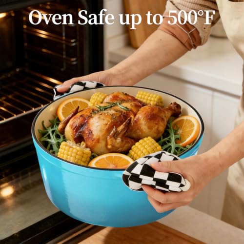 Enameled Cast Iron Dutch Oven pot 6.5 QT with Lid for Bread Baking (Sea Blue)