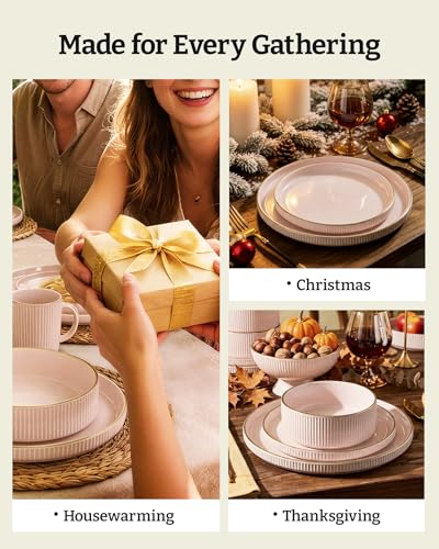 Stoneware Dinnerware Sets for 8 (Light Pink / Service for 8)