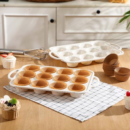 2 Silicone Muffin Pans with 200 Liners (12-cup Regular)