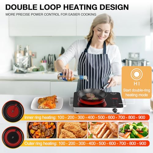 Electric Cooktop Portable Stove Single Burner 1800W Hot Plate Timer (Silver Single Burner)