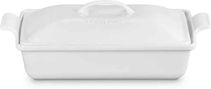Le Creuset Stoneware Heritage Covered Rectangular Casserole, 4 qt. (12" x 9"), White