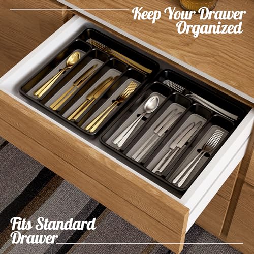 Silverware Organizer for Kitchen Drawer (Normal / Black)