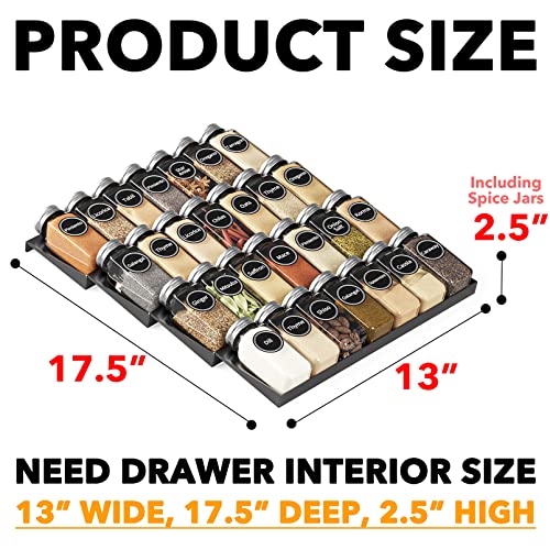 Spice Drawer Organizer with 28 Spice Jars (28 Jars, 13" Wide)