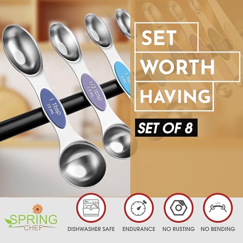 Stainless Steel 8 Magnetic Measuring Spoons Set (Winter Frost / 1-Pack)