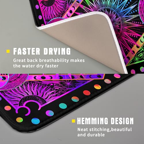 Purple Absorbent Dish Drying Mat Sun and Moon Microfiber Drying Pad for Kitchen Counter Decor Small (Colorful Moon / 18" x 16")