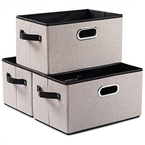 Large Fodable Storage Bins for Closet [3 (Light Grey / Large(3-Pack))