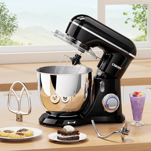 3-IN-1 Electric Stand Mixer, 6.5QT Bowl 660W 10-Speed Kitchen Mixer, Household Food Mixers include Dough Hook, Beater and Whisk, Bread Cake Mixer for Baking and Most Home Cooks, Black (Black)