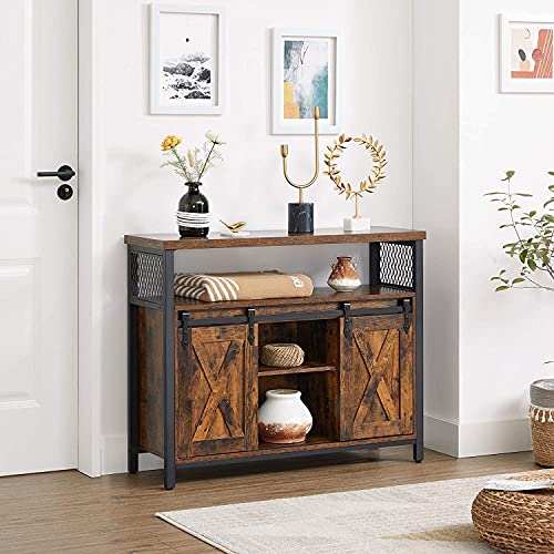 Buffet Cabinet (Without Power Outlet and Light / 13"D x 39.4"W x 31.5"H / Rustic Brown + Ink Black)
