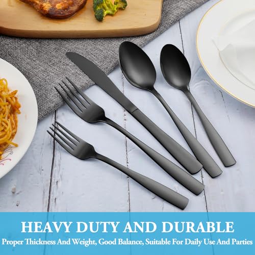 60 Pcs Black Silverware Set (Black)