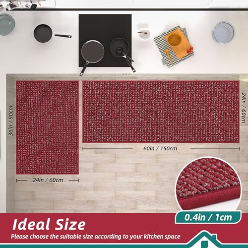 Kitchen Rugs and Mats 2PCS Non (Red / 24"x36"+24"x60" (Rectangular))
