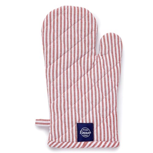 Oven Mitts Heat Resistant Kitchen Gloves (Oven Gloves / Ticking Red)