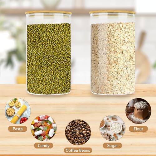 Large Glass Cereal Containers Storage with Airtight Bamboo Lids (2Pack(168oz))
