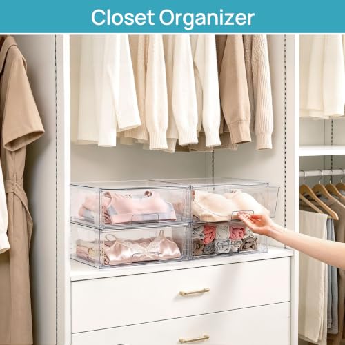 8 Pack Large Clear Stackable Storage Drawers for Closet