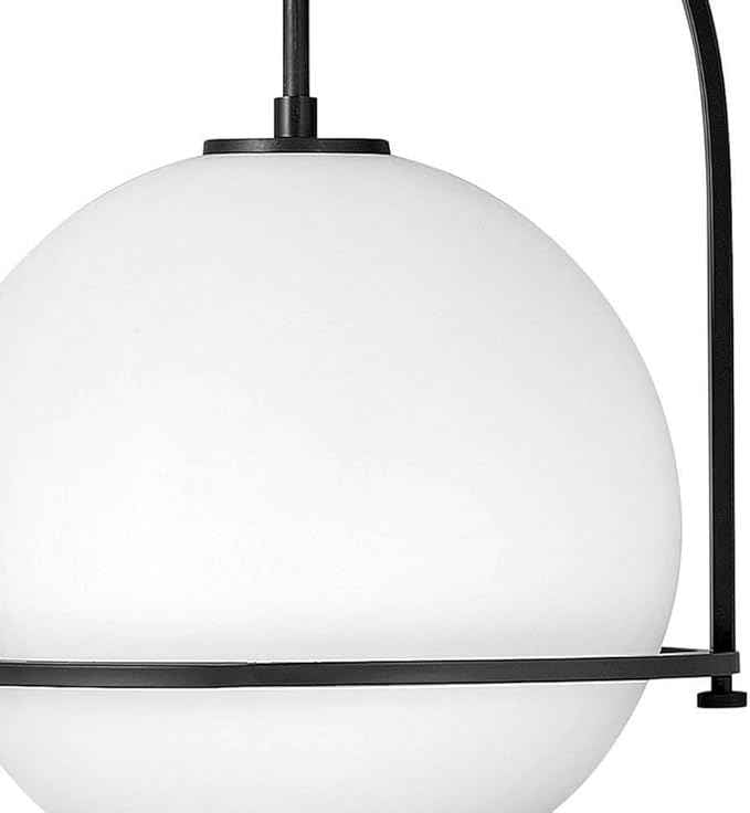 Hinkley Somerset Large Hanging Pendant Light, Etched Opal Glass Globe, for Even or Sloped Ceilings, Customize Installation Height, Black