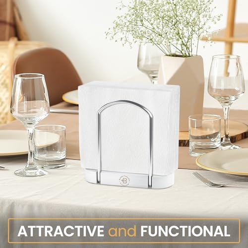 Napkin Holder for Table (Silver & White Curved)