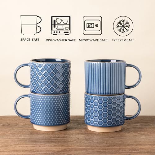 12 OZ Stackable Coffee Mugs Set of 4 (Moonlight Blue / 12oz (With Stand))