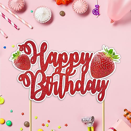 Real Strawberry Happy Birthday Cake Topper