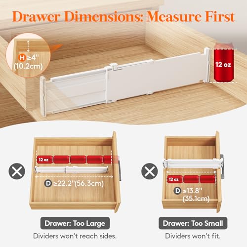 5 Pack 4" High Drawer Dividers (4"H, 13.8-22.2"L)