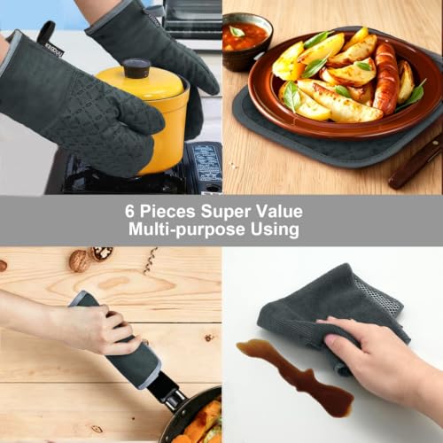 Oven Mitts and Pot Holders 6pcs Set (Deep Green)