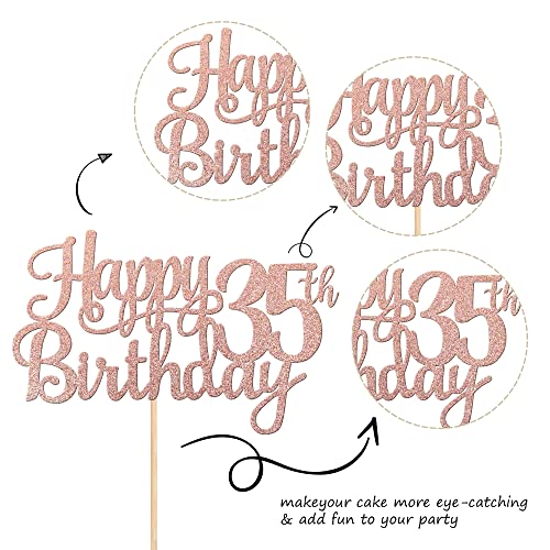 1 PCS Happy 35th Birthday Cake Topper Glitter Cheers to 35 Years Birthday Cake Pick 35 Fabulous Cake Decoration for Happy 35th Birthday Theme Party Decorations Supplies Rose Gold (Rose Gold / 35th)