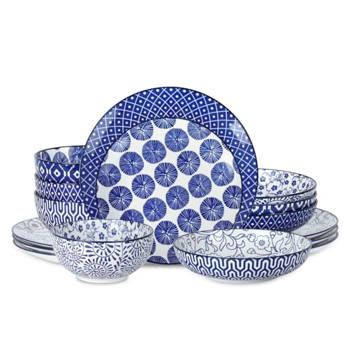 Ceramic Dinnerware Sets (Vintage Blue / 16 Pieces)