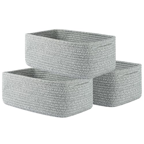 Small Woven Storage Basket for Organizing (Mixed Grey / 13.5"L x 9.5"W x 5"H)