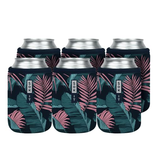 CanSok 6 Pack Sleeve for Beer & Soda Insulated Neoprene Cover (Midnight Tropics / 12oz Can Sleeve - 6 Pack)