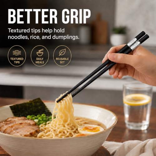 Reusable Fiberglass Chopsticks (Black + Silver)