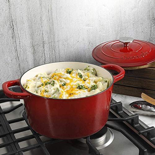 Artisan 3 Quart Round Enameled Cast Iron Dutch Oven (Scarlet Red / 3-Quart)
