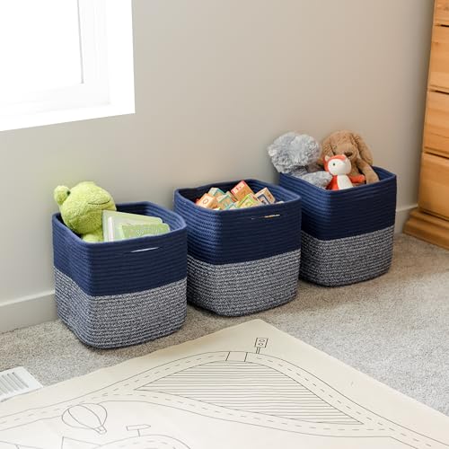 13 Inch Cube Storage Bins Cotton Rope Woven Baskets for Organizing 3 (Dark Blue & Mixed Dark Blue / 13 x 13 x 13 (Standard))