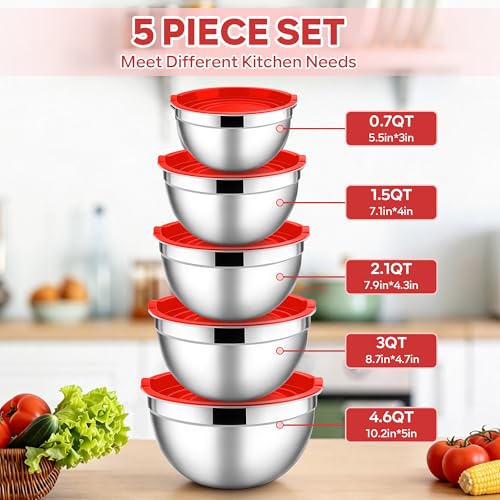 Mixing Bowls with Lids Set (Red / 10 Piece)