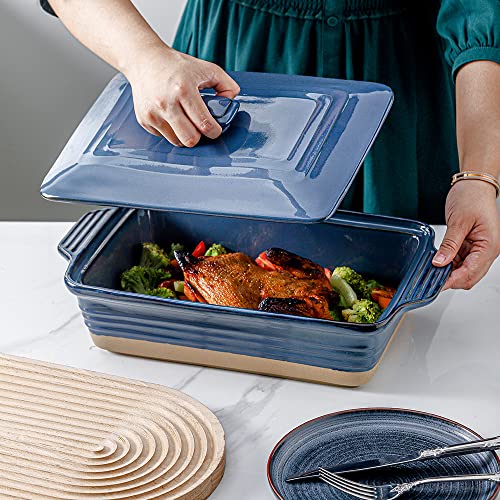 Ceramic Casserole Dish with Lid Oven Safe (Dark Blue)