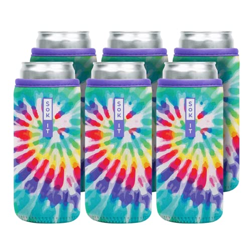 CanSok 6 Pack Sleeve for Beer & Soda Insulated Neoprene Cover (Rainbow Tie Dye / 12oz Slim Can Sleeve - 6 Pack)