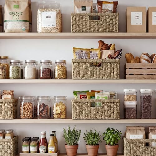 Wicker Storage Baskets for Shelves (Natural (Seagrass) / 15"L x 11"W x 6¾"H)