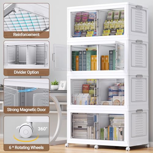 150Gal XL Stackable Storage Bins Foldable Box Cabinet for Home (White / 200QT-3Pack)