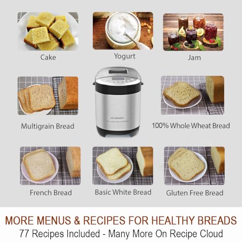 29-in-1 SMART Bread Machine with Gluten Free Setting 2LB 1.5LB 1LB Bread Maker Machine with Homemade Cycle - Stainless Steel Breadmaker with Recipes Whole Wheat Bread Making Machine (29 Programs - 3 Loaf Sizes - 3 Crust Colors / Stainless Steel)