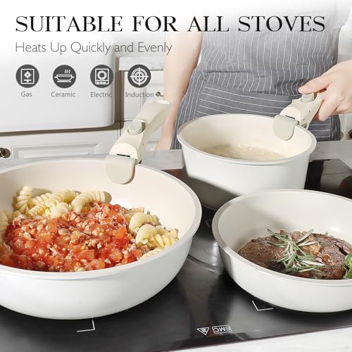 5Pcs Pots and Pans Set Non Stick (White / 5PCS)