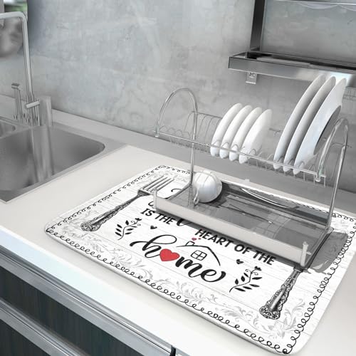 White Kitchen Dish Drying Mat 18x24 Inch Knife Fork Dish Drainer Rack Mats Microfiber Absorbent Protector for Kitchen Countertop Decor (home kitchen / 18" x 24")