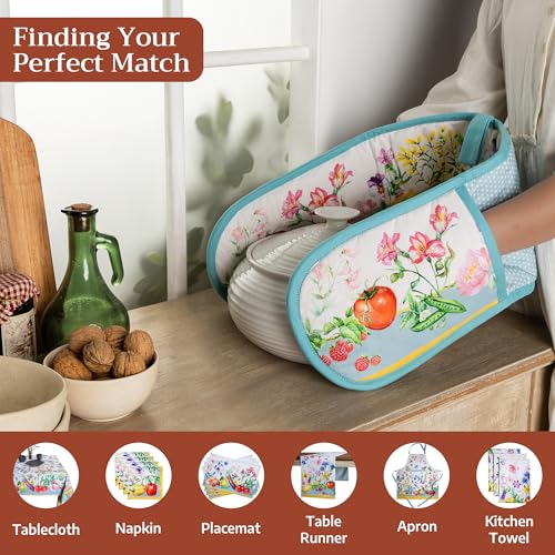 Double Oven Mitts 100% Cotton Double Oven Glove (042 - Giverny / 7" x 35" (Double Oven Mitt))