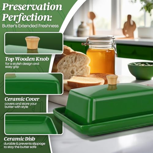 Extra Large Ceramic Butter Dish with Lid (Dark Green / Extra Large)