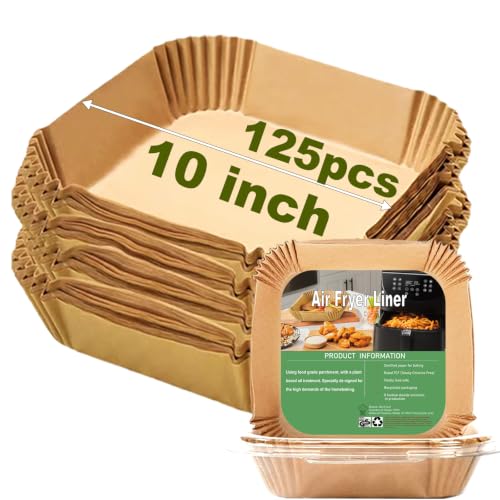 10 Inch Largest Square Air Fryer Liners Disposable for 8 (125 Count)