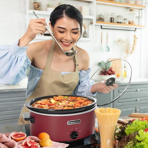 6 Quart Slow Cooker Oval Manual Pot Food Warmer with 3 Cooking Settings (6 Quarts / Red 2)